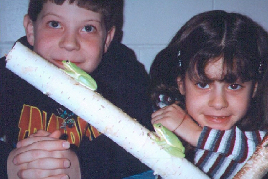 Christopher and Sara with their frogs Valentine and Thanksgiving